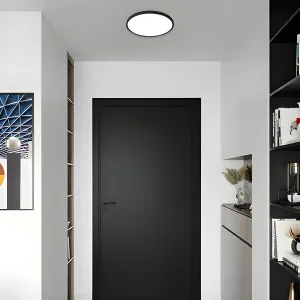 Telbix Sky Minimalist Slim LED Flush Mount Ceiling Light in Black Frame - Medium by Telbix, a Lighting for sale on Style Sourcebook