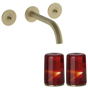 Fantini Venezia by Venini Red Amber Handle Wall Basin Set - Matte British Gold PVD VENWBVENRAMBG by Fantini, a Kitchen Taps & Mixers for sale on Style Sourcebook