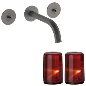 Fantini Venezia by Venini Red Amber Handle Wall Basin Set - Matte Gunmetal PVD VENWBVENRAMGM by Fantini, a Kitchen Taps & Mixers for sale on Style Sourcebook