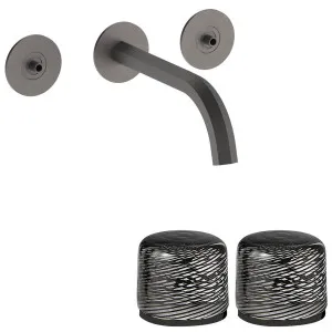 Fantini Venezia by Venini Black Filigree Handle Wall Basin Set - Matte Gunmetal PVD VENWBVENBFMGM by Fantini, a Kitchen Taps & Mixers for sale on Style Sourcebook