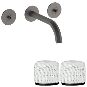 Fantini Venezia by Venini White Filigree Handle Wall Basin Set - Matte Gunmetal PVD VENWBVENWFMGM by Fantini, a Kitchen Taps & Mixers for sale on Style Sourcebook