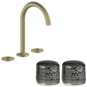 Fantini Venezia by Venini Black Filigree Handle Basin Set - Matte British Gold PVD VENBS704MBGVNCQ by Fantini, a Kitchen Taps & Mixers for sale on Style Sourcebook