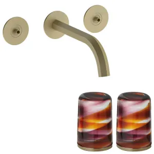 Fantini Venezia by Venini Amethyst Amber Handle Wall Basin Set - Matte British Gold PVD VENWBVENAMMBG by Fantini, a Kitchen Taps & Mixers for sale on Style Sourcebook