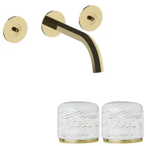 Fantini Venezia by Venini White Filigree Handle Wall Basin Set - Gold Plus VENWBVENWFGPL by Fantini, a Kitchen Taps & Mixers for sale on Style Sourcebook