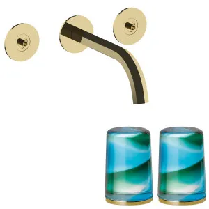 Fantini Venezia by Venini Aquamarine Green Handle Wall Basin Set - Gold Plus VENWBVENAQGPL by Fantini, a Kitchen Taps & Mixers for sale on Style Sourcebook