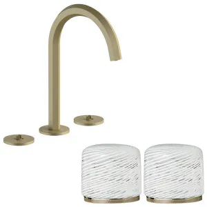 Fantini Venezia by Venini White Filigree Handle Basin Set - Matte British Gold PVD VENBS704MBGVNCP by Fantini, a Kitchen Taps & Mixers for sale on Style Sourcebook