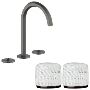 Fantini Venezia by Venini White Filigree Handle Basin Set - Matte Gunmetal PVD VENBS704MGMVNCP by Fantini, a Kitchen Taps & Mixers for sale on Style Sourcebook