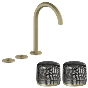 Fantini Venezia by Venini Black Filigree Handle Tall Basin Set - Matte British Gold PVD VENBS705MBGVNCQ by Fantini, a Kitchen Taps & Mixers for sale on Style Sourcebook