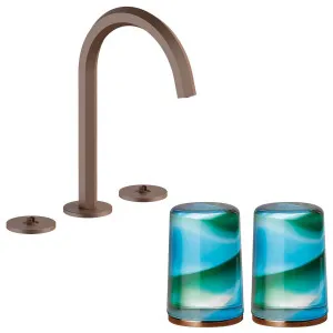 Fantini Venezia by Venini Aquamarine Green Handle Basin Set - Matte Copper PVD VENBS704MCPVNCN by Fantini, a Kitchen Taps & Mixers for sale on Style Sourcebook