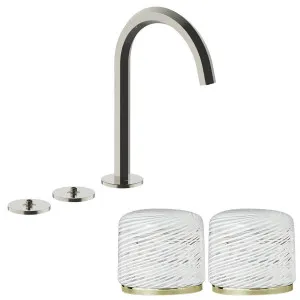 Fantini Venezia by Venini White Filigree Handle Tall Basin Set - Polished Nickel PVD VENBS705PNKVNCP by Fantini, a Kitchen Taps & Mixers for sale on Style Sourcebook
