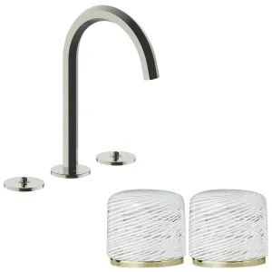 Fantini Venezia by Venini White Filigree Handle Basin Set - Polished Nickel PVD VENBS704PNKVNCP by Fantini, a Kitchen Taps & Mixers for sale on Style Sourcebook