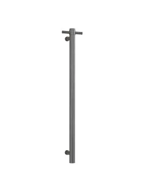 Round Vertical Single Heated Towel Rail Brushed Gun Metal 90cm x 14cm by Luxe Mirrors, a Towel Rails for sale on Style Sourcebook