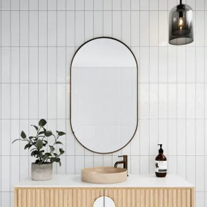 Anya Pill Shape Mirror Cabinet Antique Brass 96cm x 56cm by Luxe Mirrors, a Vanity Mirrors for sale on Style Sourcebook