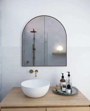 Amir Arch Mirror Cabinet Antique Brass 86cm x 76cm by Luxe Mirrors, a Vanity Mirrors for sale on Style Sourcebook