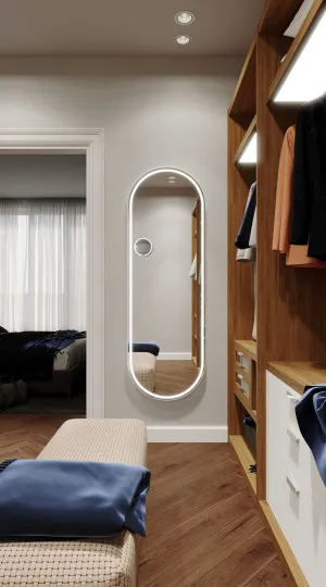 Great Great Gatsby Pill LED Mirror with Portable Magnifier in Milano White Frame - 60cm x 180cm by Luxe Mirrors, a Vanity Mirrors for sale on Style Sourcebook