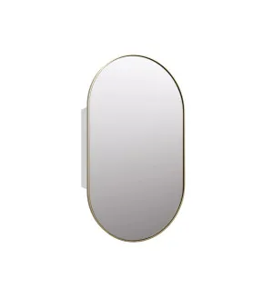 Anya Pill Shape Mirror Cabinet Satin Brass 96cm x 56cm by Luxe Mirrors, a Vanity Mirrors for sale on Style Sourcebook