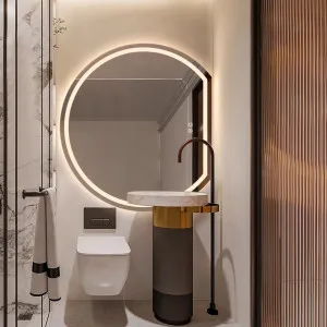 Frosted Right Cut Moon LED Wall Mirror 90cm x 100cm by Luxe Mirrors, a Vanity Mirrors for sale on Style Sourcebook
