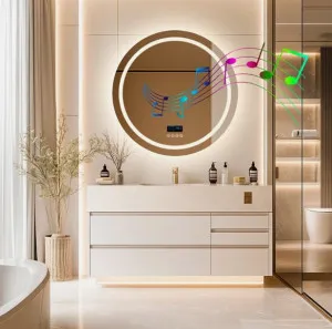 LED Round Frameless Bluetooth Wall Mirror 80cm by Luxe Mirrors, a Illuminated Mirrors for sale on Style Sourcebook