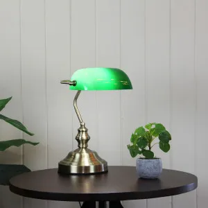 Oriel Lighting Bankers On/Off Touch Table Lamp - Antique Brass with Green by Oriel Lighting, a Lighting for sale on Style Sourcebook