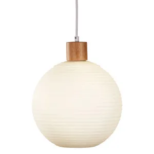 Oriel Lighting Twillo Round Ribbed Opal Glass Pendant with Wood Accents - Small by Oriel Lighting, a Lighting for sale on Style Sourcebook