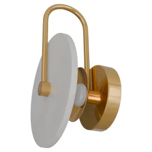 Calibo Bower Modern Alabaster Stone 200mm Round LED Wall Light with Curved Arm - Natural by Calibo, a Lighting for sale on Style Sourcebook