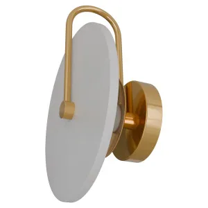 Calibo Bower Modern Alabaster Stone 250mm Round Wall Light with Curved Arm - Natural by Calibo, a Lighting for sale on Style Sourcebook