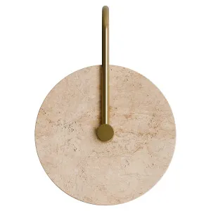 Calibo Orville Travertine 200mm Round Disc LED Wall Light with Brass Handle - Beige by Calibo, a Lighting for sale on Style Sourcebook
