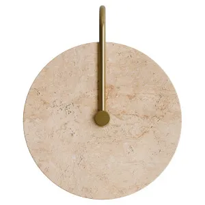 Calibo Orville Travertine 250mm Round Disc LED Wall Light with Brass Handle - Beige by Calibo, a Lighting for sale on Style Sourcebook