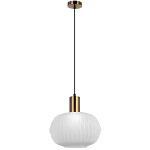 CLA Papel Pleated Opal Glass Dome Pendant with Brass Accent - Translucent by Compact Lamps Australia, a Lighting for sale on Style Sourcebook