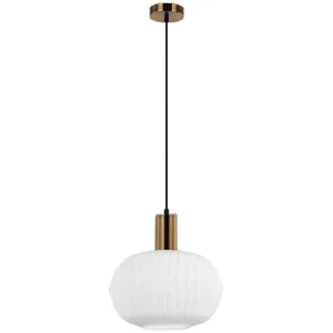 CLA Papel Pleated Opal Glass Dome Pendant with Brass Accent - Opaque by Compact Lamps Australia, a Lighting for sale on Style Sourcebook