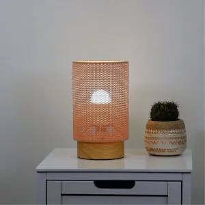 Oriel Lighting Lenny Mesh Table Lamp with Timber Base - Pink by Oriel Lighting, a Lighting for sale on Style Sourcebook