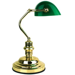 Oriel Lighting Bankers On/Off Touch Table Lamp - Brass with Green by Oriel Lighting, a Lighting for sale on Style Sourcebook