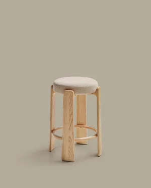Granite stool made of beige chenille and solid ash wood with natural tone finish FSC 100% 75cm by Kave Home, a Bar Stools for sale on Style Sourcebook