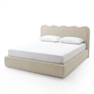 Noemi King Boucle Gas Lift Storage Bed Frame in Beige by Luxo Furniture, a Beds & Bed Frames for sale on Style Sourcebook