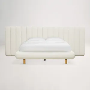 Arlo Floating Double Bed (Tufted Wide Headboard) Frame, Ivory, by Lounge Lovers by Lounge Lovers, a Beds & Bed Frames for sale on Style Sourcebook