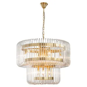 Collette 80cm 13 Light 2 Tier Chandelier, Satin Brass by Lighting Inspirations, a Chandeliers for sale on Style Sourcebook
