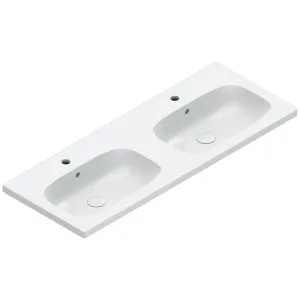 Catalano Alvea 1200x460 Wall Hung Double Bowl Basin Gloss White 2 Tapholes 0621222001 by Catalano, a Basins for sale on Style Sourcebook