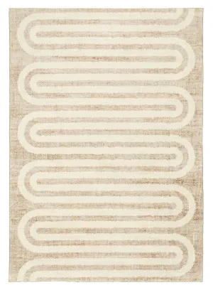 Sloan Beige Curve Pattern Washable Rug by Miss Amara, a Contemporary Rugs for sale on Style Sourcebook