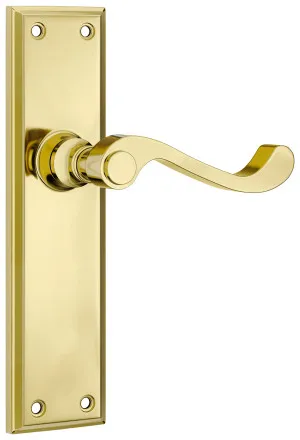 Milton Lever - Long Backplate - Polished Brass by Tradco, a Door Hardware for sale on Style Sourcebook