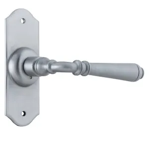 Reims Lever - Short Backplate - Satin Chrome by Tradco, a Door Hardware for sale on Style Sourcebook