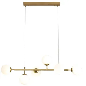 Oriel Lighting Eva Modern 6 Light Opal Glass Linear Pendant - Satin Brass by Oriel Lighting, a Lighting for sale on Style Sourcebook
