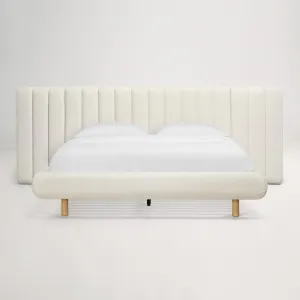 Arlo Floating Queen Bed (Tufted Wide Headboard) Frame, Ivory, by Lounge Lovers by Lounge Lovers, a Beds & Bed Frames for sale on Style Sourcebook