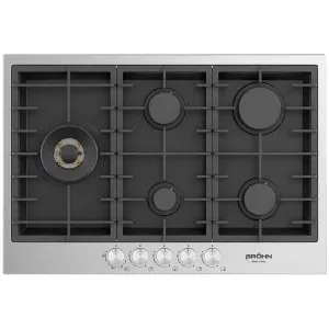 Brohn 75 cm Gas Cooktop Stainless Steel with Black Emamelled Inner Panel BRGC756BSF by Brohn, a Cooktops for sale on Style Sourcebook