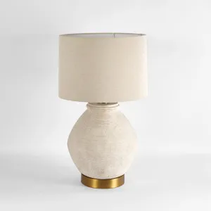 Forbes White Sandstone Table Lamp & Linen Shade by Emac & Lawton, a Table & Bedside Lamps for sale on Style Sourcebook