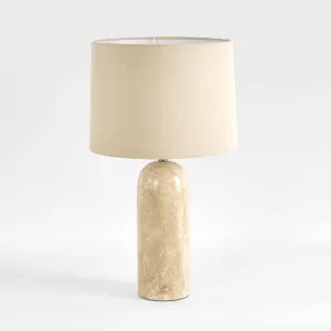 Olsen Travertine Table Lamp & Linen Shade by Emac & Lawton, a Table & Bedside Lamps for sale on Style Sourcebook