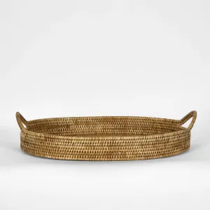 Paume Rattan Oval Serving Tray with Handles Natural by Florabelle Living, a Trays for sale on Style Sourcebook