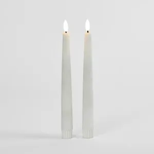 LED Battery Operated Wax Taper Candles Set of 2 White 22cm by Florabelle Living, a Candles for sale on Style Sourcebook