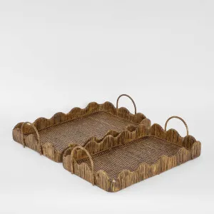 Emma Set of 2 Rattan Scallop Tray Natural by Florabelle Living, a Trays for sale on Style Sourcebook