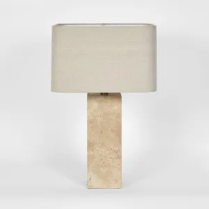 Imperial Travertine Table Lamp with Natural Linen Shade by OneWorld Collection, a Table & Bedside Lamps for sale on Style Sourcebook