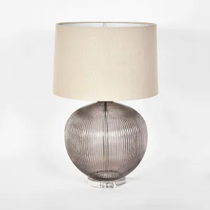 Linden Smoke Glass Table Lamp with Natural Linen Shade by OneWorld Collection, a Table & Bedside Lamps for sale on Style Sourcebook